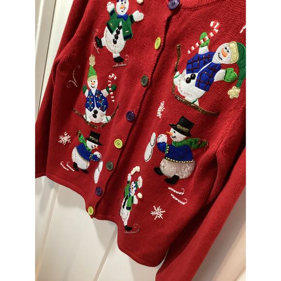 Vintage Tiara International Women Ugly Christmas Cardigan Sweater Red Size - Picture 3 of 9
